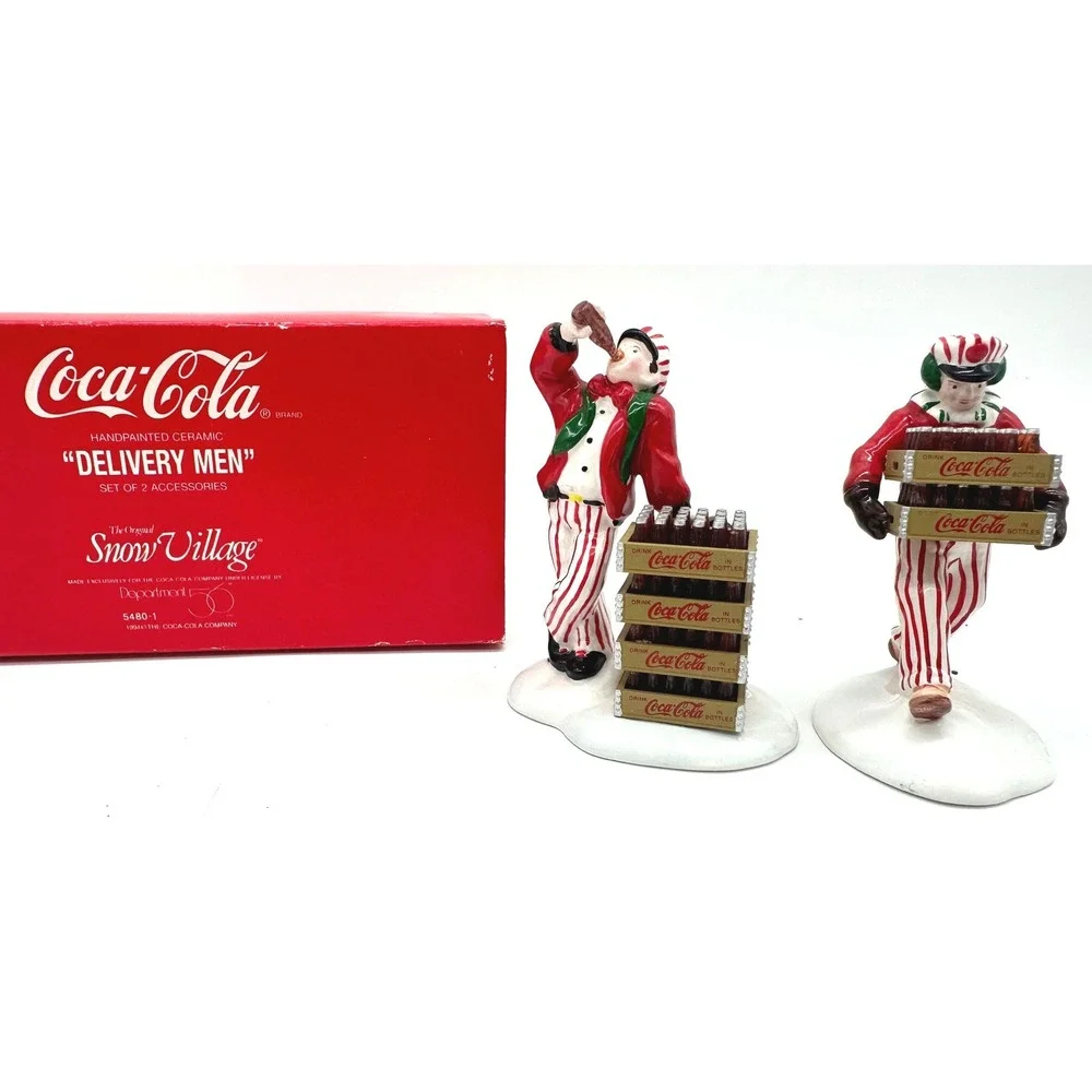 Vintage Dept 56 Coca-Cola Delivery Men Snow Village 5480-1 Ceramic Figurine Set
